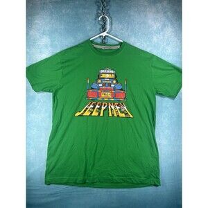 Y2K Vtg Men's Green Cotton Jeepney Graphic Print Crew Neck Short Sleeve T-Shirt